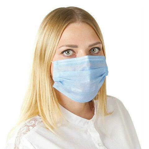 Маски одноразовые медицинские КОМПЛЕКТ 50 шт., 3-х слойные, белые, фильтр СМС
